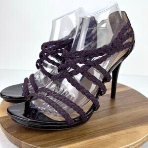 Donald J Pliner Purple Maura Leather Slip On BRAIDED Elastic Strappy Heel 9.5